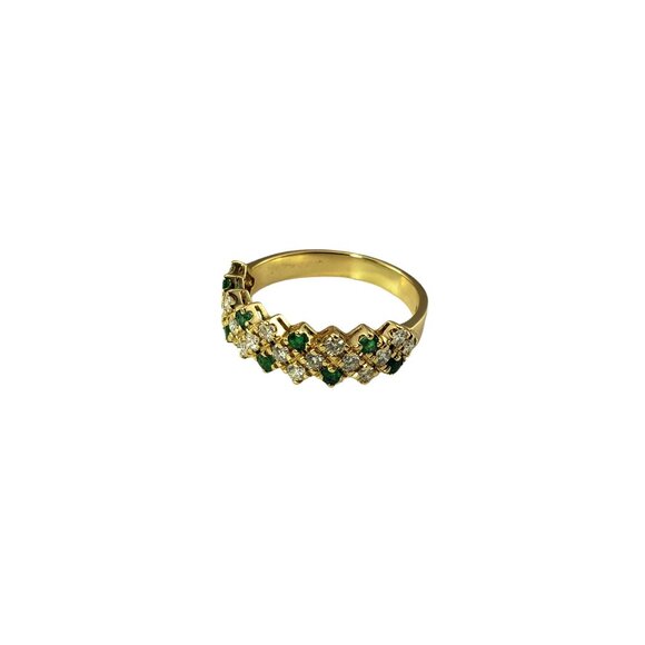 18K Yellow Gold Emerald and Diamond Ring Size 8.75 #16641 - Picture 3 of 9